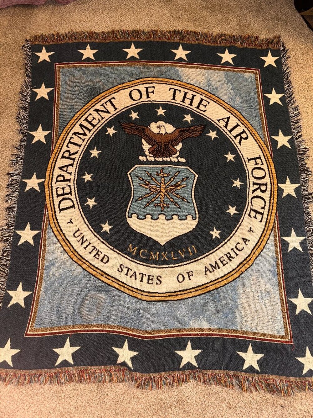 USAF Department of the Air Force Official Seal Woven Tapestry Blanket Throw